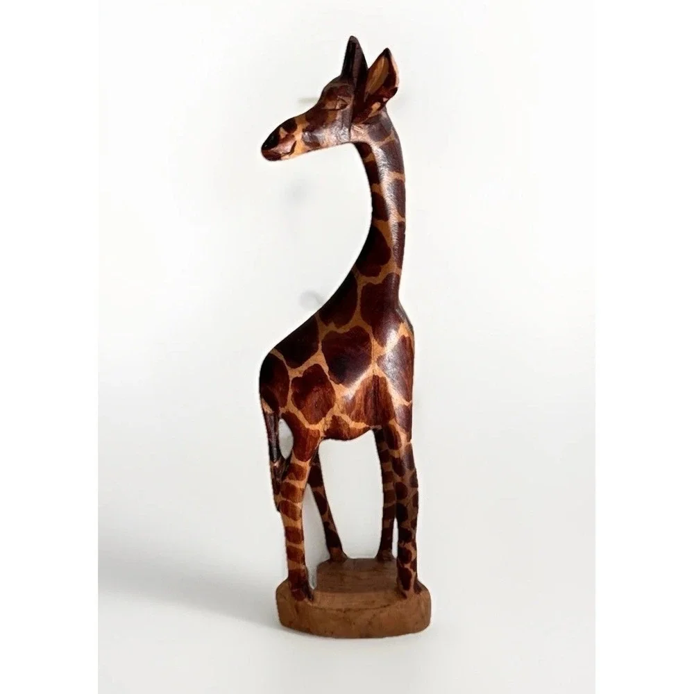 Hand Carved Wooden Giraffe Genuine Besmo Carved In Kenya 12